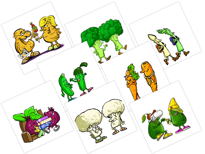 verschiedenes Gemüse als Zeichentrickfiguren