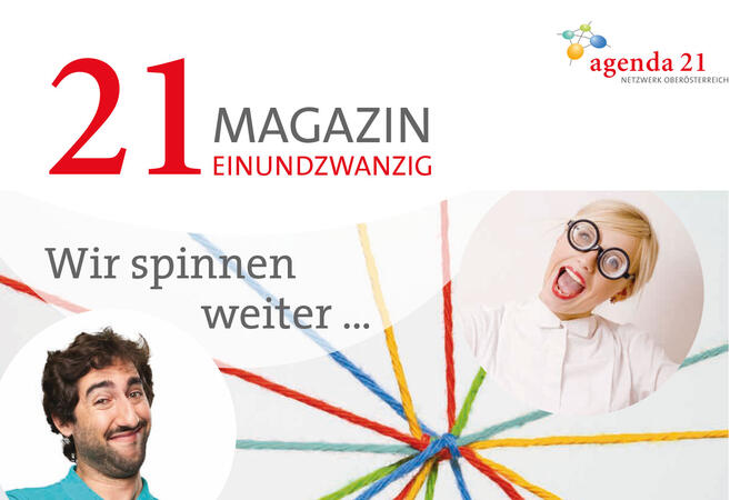 Ausschnitt vom Titelblatt des Magazins 21 Ausgabe 2018 - Fadennetz mit Personen