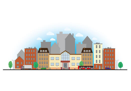 Illustration einer Straße mit Gebäuden