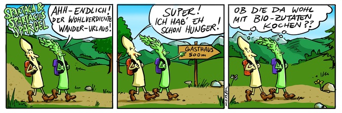 Comic-Strip mit Spartaca und Spartacus Spargel